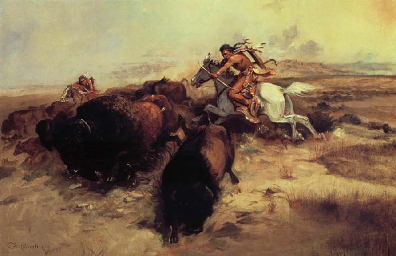 Charles M Russell Buffalo Hunt Sweden oil painting art